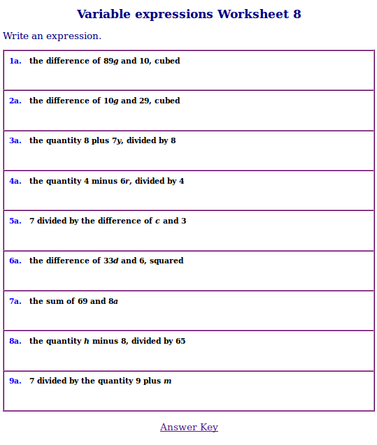 Expressions : Expressions and Variables Quiz